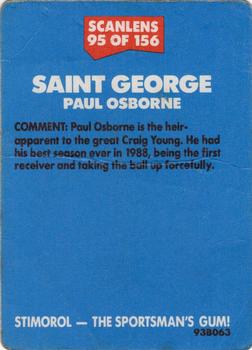 1989 Scanlens #95 Paul Osborne Back